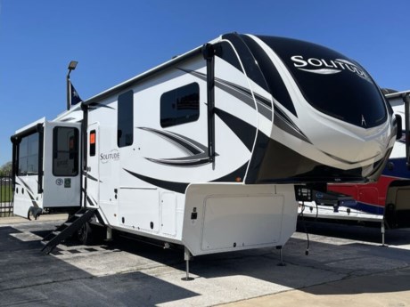 &lt;p style=&quot;box-sizing: border-box; margin-top: 0px; margin-bottom: 1rem; color: #373a3c; font-family: Nunito, sans-serif; font-size: 16px;&quot;&gt;Grand Design Solitude fifth wheel 370DV highlights:&lt;/p&gt;
&lt;ul style=&quot;box-sizing: border-box; margin-top: 0px; margin-bottom: 1rem; color: #373a3c; font-family: Nunito, sans-serif; font-size: 16px;&quot;&gt;
&lt;li style=&quot;box-sizing: border-box;&quot;&gt;Queen Bed Slide Out&lt;/li&gt;
&lt;li style=&quot;box-sizing: border-box;&quot;&gt;Two Power Awnings&lt;/li&gt;
&lt;li style=&quot;box-sizing: border-box;&quot;&gt;Free-Standing Dinette&lt;/li&gt;
&lt;li style=&quot;box-sizing: border-box;&quot;&gt;Pet Dish&lt;/li&gt;
&lt;li style=&quot;box-sizing: border-box;&quot;&gt;Spacious Full Bath&lt;/li&gt;
&lt;/ul&gt;
&lt;p style=&quot;box-sizing: border-box; margin-top: 0px; margin-bottom: 1rem; color: #373a3c; font-family: Nunito, sans-serif; font-size: 16px;&quot;&gt;Are you looking to upgrade from a travel trailer to a fifth wheel? If so, this model will be perfect for you! Once you arrive at the campground, you can unload your gear from the pass-through storage, put out the two power awnings, then relax with a cold drink. Inside, you can kick your feet up on the&amp;nbsp;theater seating, play a game at the free-standing dinette, or relax on the&amp;nbsp;tri-fold sofa. The chef of your group will have a&amp;nbsp;kitchen island&amp;nbsp;with a Smart sink, dishwasher prep if you want the option to make cleaning up easier, plus a spacious&amp;nbsp;20 cu. ft. 12V refrigerator.&amp;nbsp;There is also a 24&quot; residential oven, convenient pull-out trash cans, plus a pantry and a hutch for storage galore! Having two bath sinks in the full bath is sure to be a big convenience when getting ready for bed, and the queen bed slide out (king bed optional) in the front bedroom will provide a great night&#39;s rest. You will also find a front wardrobe, a&amp;nbsp;slide-top dresser with an LED TV, plus washer/dryer prep!&lt;/p&gt;
&lt;p style=&quot;box-sizing: border-box; margin-top: 0px; margin-bottom: 1rem; color: #373a3c; font-family: Nunito, sans-serif; font-size: 16px;&quot;&gt;Each Solitude fifth wheel by Grand Design features a 101&quot; wide-body construction, heavy duty 7,000 lb. axles,&amp;nbsp;frameless&amp;nbsp;tinted windows, and high-gloss gel coat sidewalls. You can camp year around thanks to the Weather-Tek&amp;nbsp;Package that includes a 35K BTU high-capacity furnace, an all-in-one enclosed and heated utility center, and a fully enclosed underbelly with heated tanks and storage. Inside, you&#39;ll love the premium roller shades, hardwood cabinet doors, solid surface&amp;nbsp;countertops&amp;nbsp;and sinks, plus residential finishes throughout to make you truly feel at home. Each model also includes a&amp;nbsp;MORryde&amp;nbsp;CRE3000 suspension system, self adjusting brakes, and a&amp;nbsp;MORryde&amp;nbsp;pin box that will provide smooth towing from home to campground. Affordable luxury is possible with the Solitude fifth wheels; choose yours today!&lt;/p&gt;
