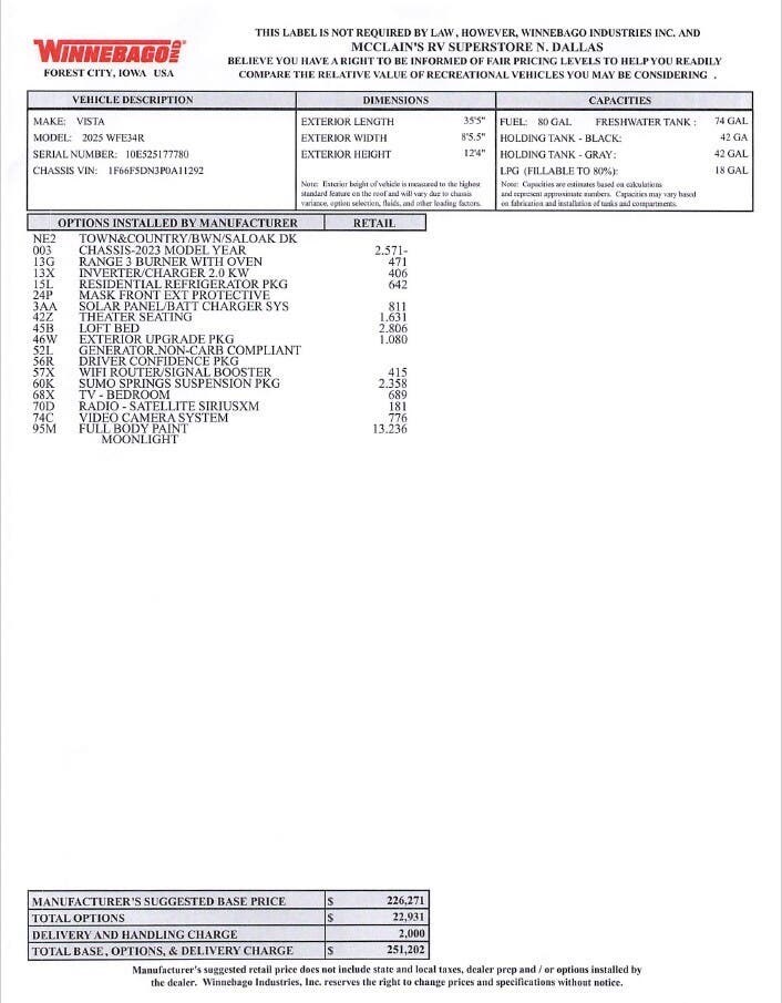 New 2025 Winnebago Vista 34R available in Corinth, Texas