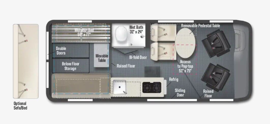 2026 Winnebago Solis 59P - New Class B For Sale by McClain's RV Superstore in Corinth, Texas features Overhead Cabinetry, Shower, Air Conditioning, Batteries, LP Detector