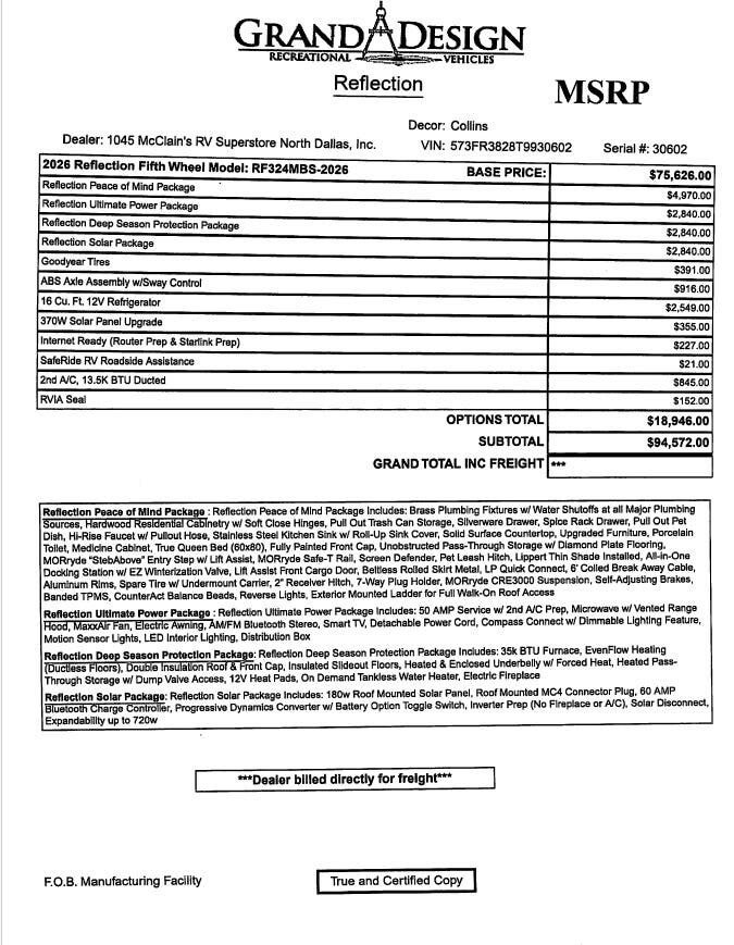 2026 Reflection 324MBS by Grand Design from McClain's RV Superstore in Corinth, Texas