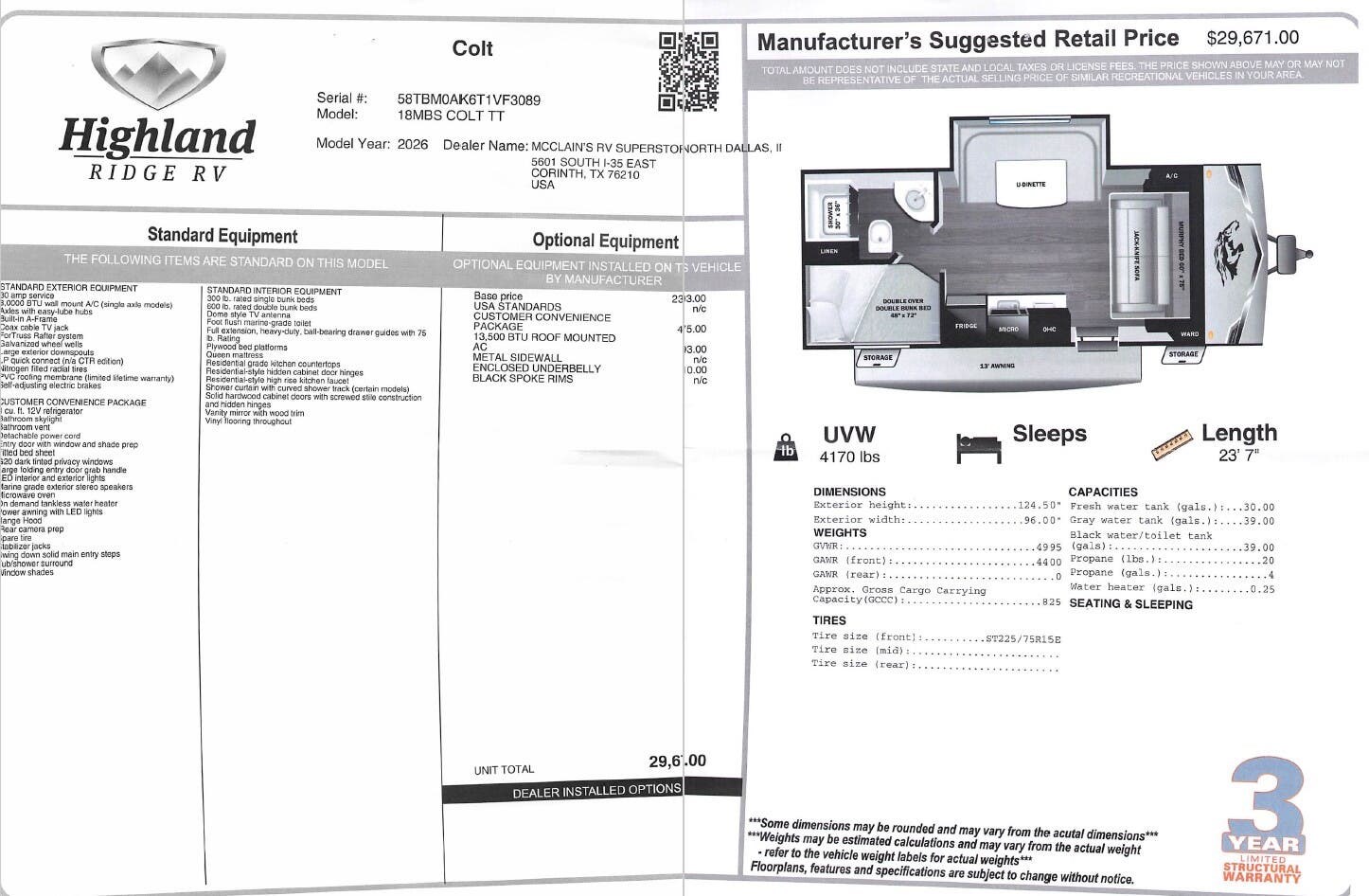 2026 Open Range CONV COLT 18MBS by Highland Ridge from McClain's RV Superstore in Corinth, Texas