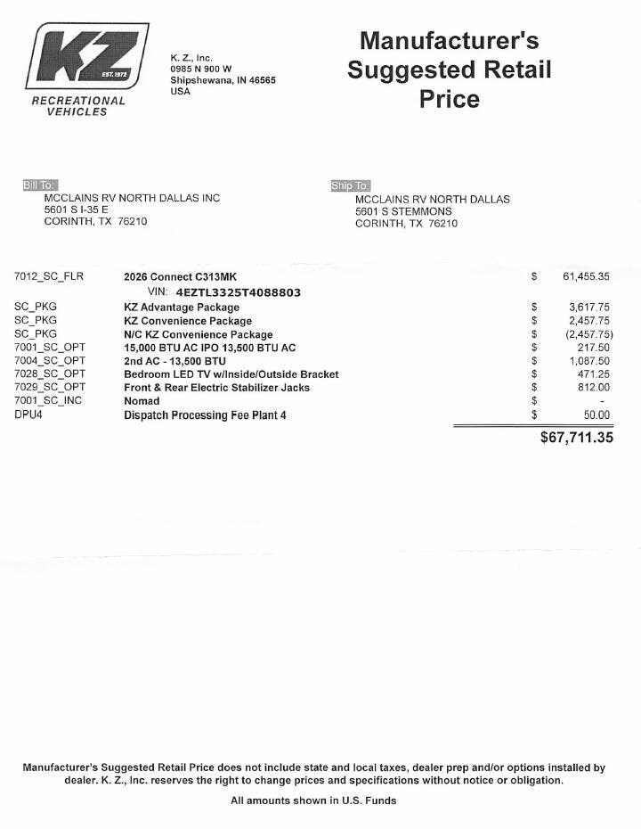 2026 Connect 313MK by K-Z from McClain's RV Superstore in Corinth, Texas