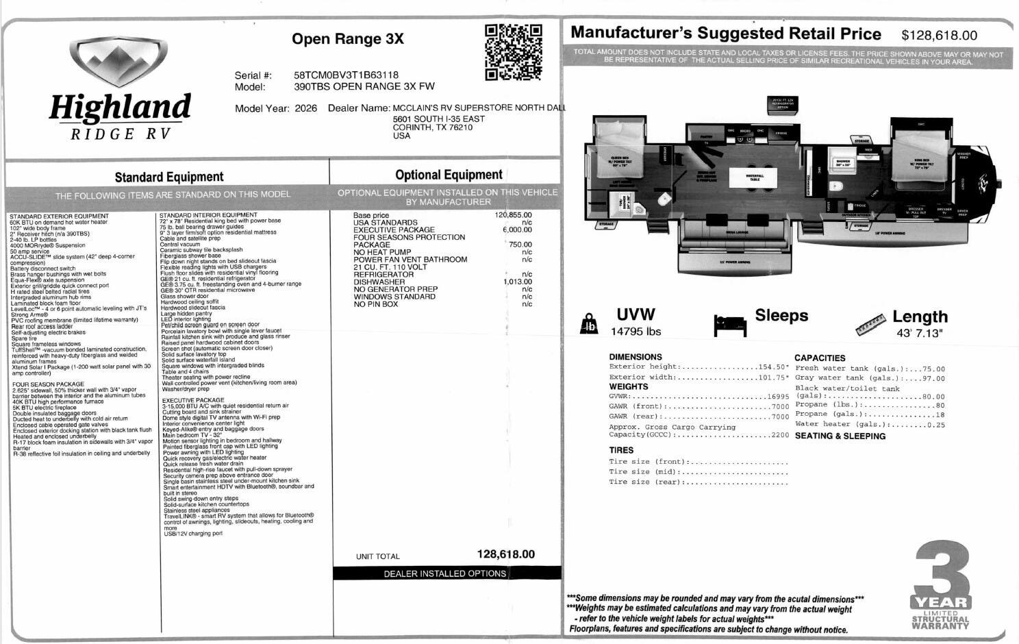 2026 Open Range 3X 390TBS by Highland Ridge from McClain's RV Superstore in Corinth, Texas