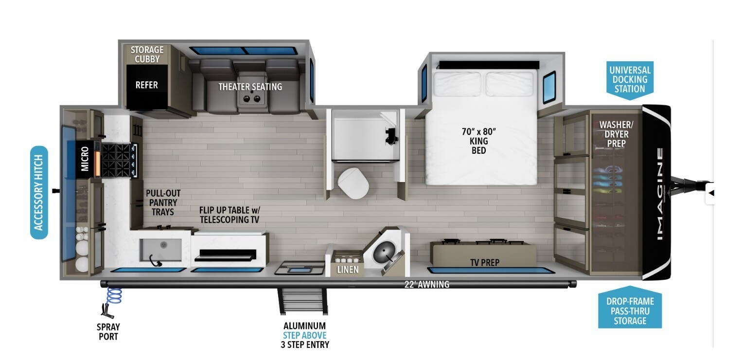 2026 Grand Design Imagine 2700BS - New Travel Trailer For Sale by McClain's RV Superstore in Corinth, Texas features King Size Bed, Power Roof Vent, Water Heater, Solar Panel, Roof Vent