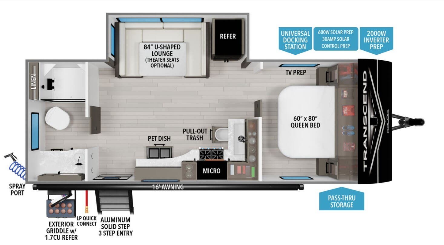 2026 Grand Design Transcend Xplor 22RBX - New Travel Trailer For Sale by McClain's RV Superstore in Corinth, Texas features Overhead Cabinetry, Shower, Air Conditioning, CO Detector, Hitch