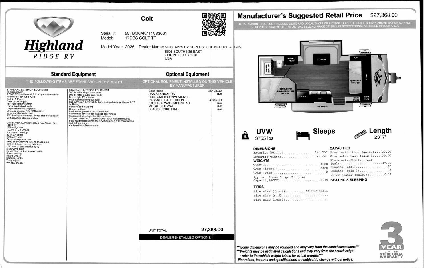 New 2026 Highland Ridge Open Range CONV COLT 17DBS available in Corinth, Texas
