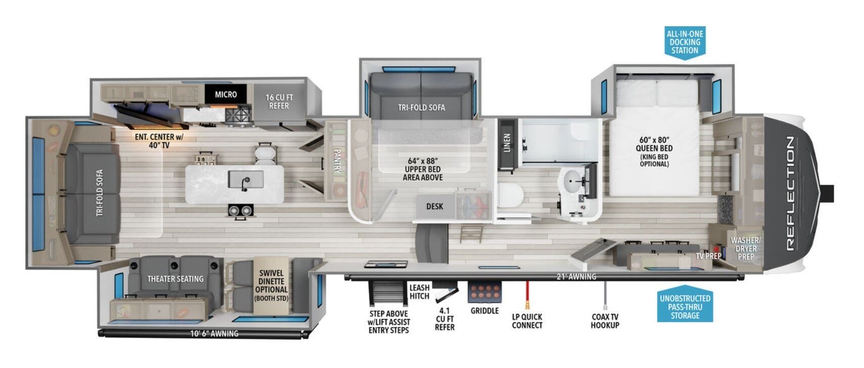 2026 Grand Design Reflection 367BHS - New Fifth Wheel For Sale by McClain's RV Superstore in Corinth, Texas features Day/Night Shades, Awning, Batteries, CO Detector, Pass Thru Storage