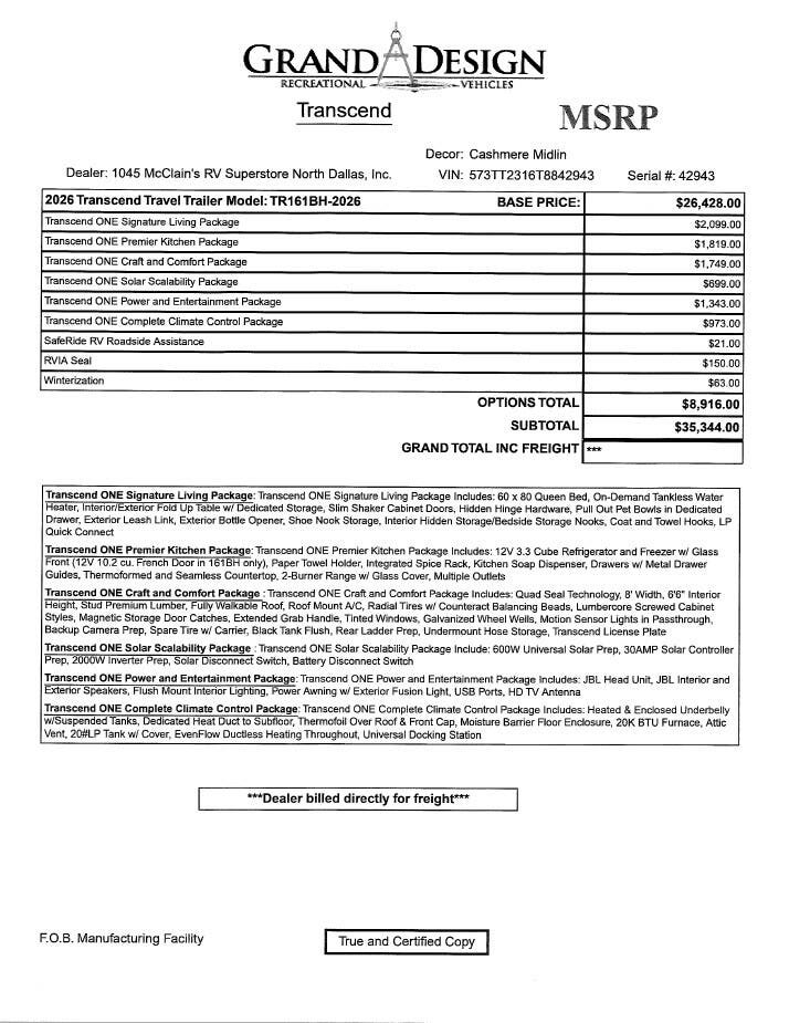 2026 Transcend One 161BH by Grand Design from McClain's RV Superstore in Corinth, Texas