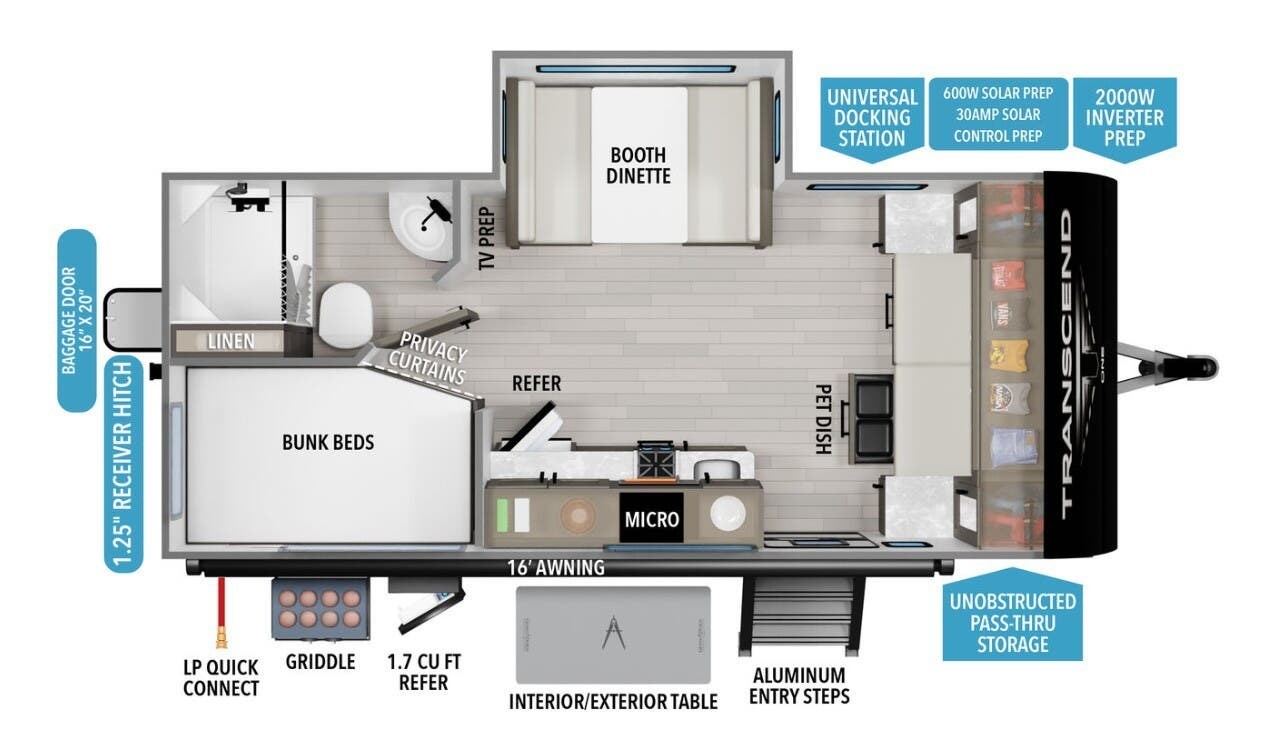 2026 Grand Design Transcend One 161BH - New Travel Trailer For Sale by McClain's RV Superstore in Corinth, Texas features Kitchen Sink, Detachable, Batteries, Slideout, Shower