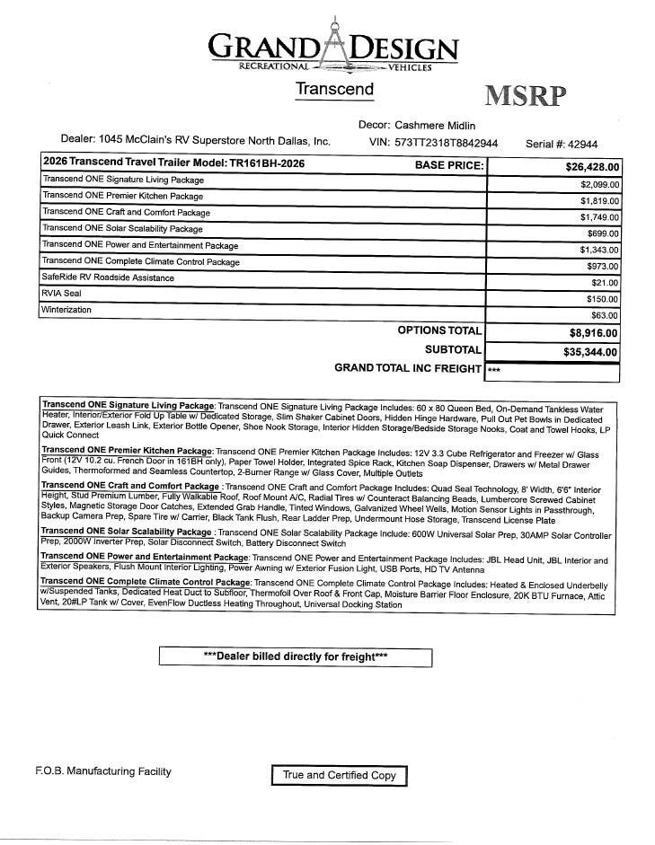 2026 Transcend One 161BH by Grand Design from McClain's RV Superstore in Corinth, Texas
