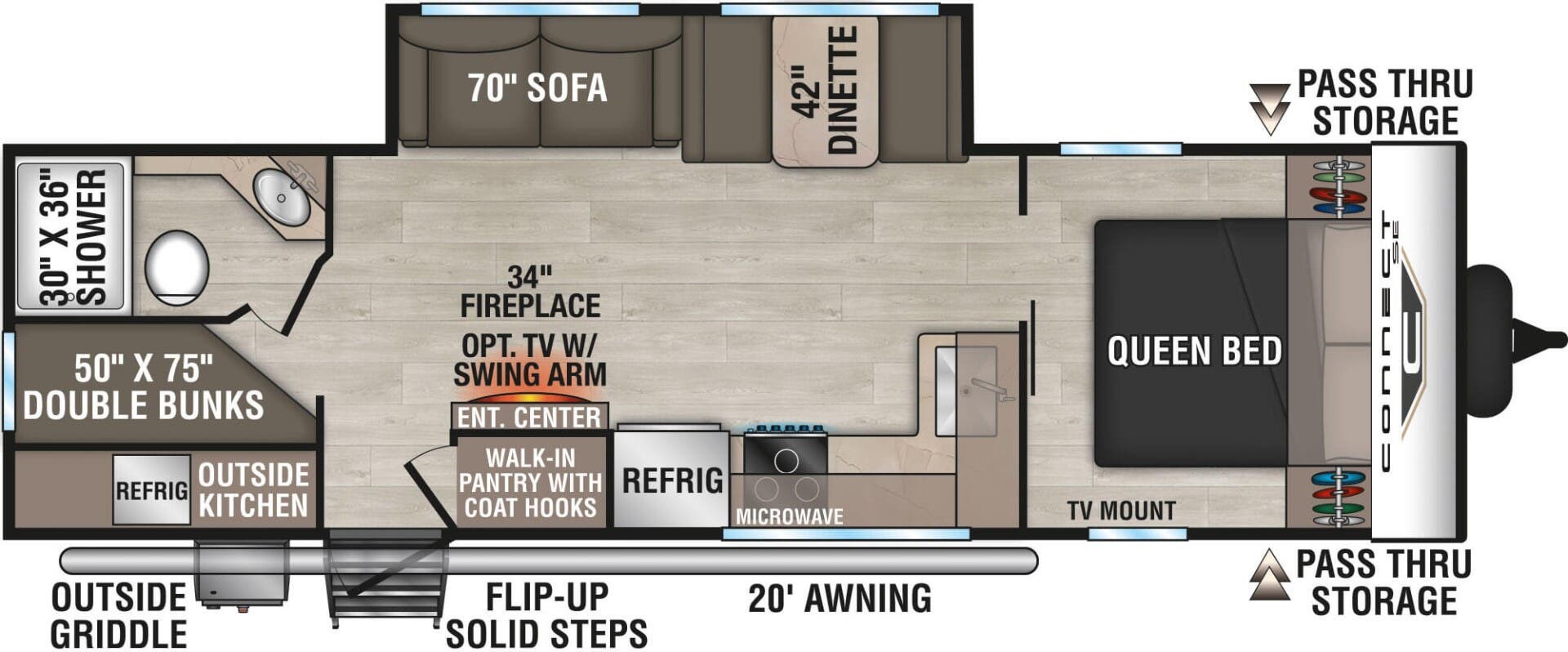 2026 K-Z Connect SE 271BHK - New Travel Trailer For Sale by McClain's RV Superstore in Corinth, Texas features Medicine Cabinet, Outside Kitchen, Queen Bed, Exterior Speakers, Fireplace