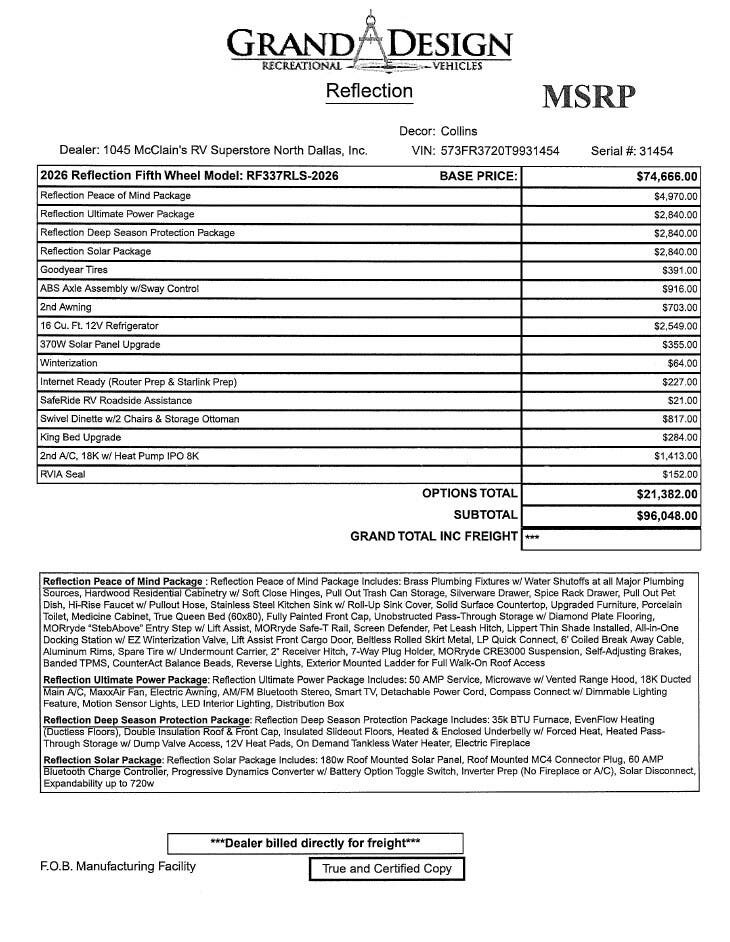 2026 Reflection 337RLS by Grand Design from McClain's RV Superstore in Corinth, Texas