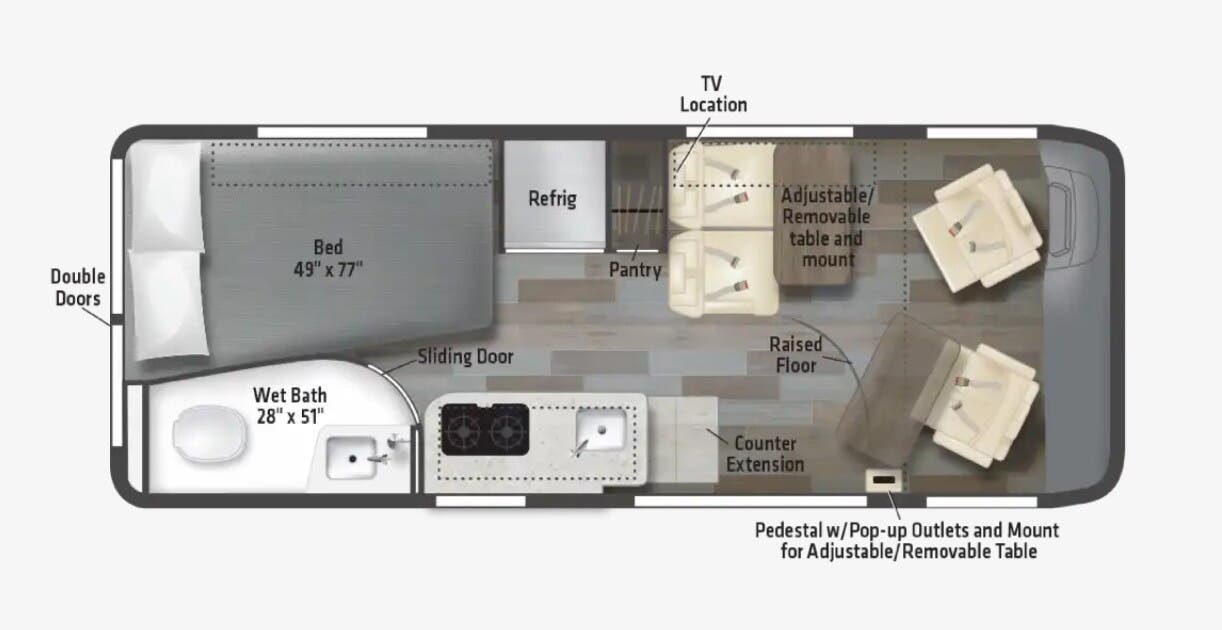 2026 Winnebago Travato 59G - New Class B For Sale by McClain's RV Superstore in Corinth, Texas features TV, Fire Extinguisher, Removable Table, Stove Top Burner, Shower