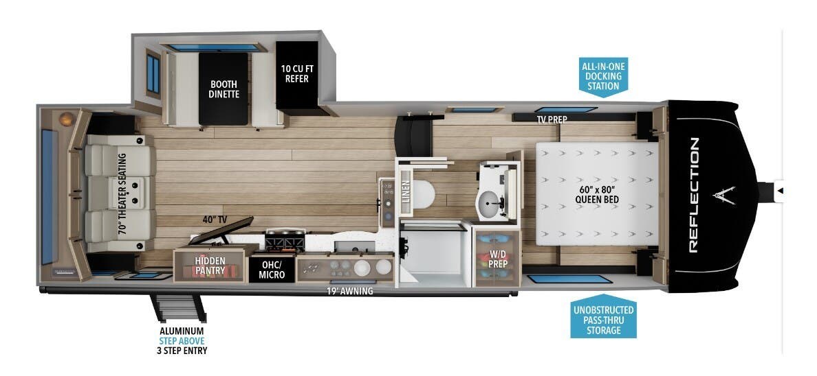 2026 Grand Design Reflection 100 24RL - New Fifth Wheel For Sale by McClain's RV Superstore in Corinth, Texas features Overhead Cabinetry, Medicine Cabinet, Refrigerator, Ladder, Microwave