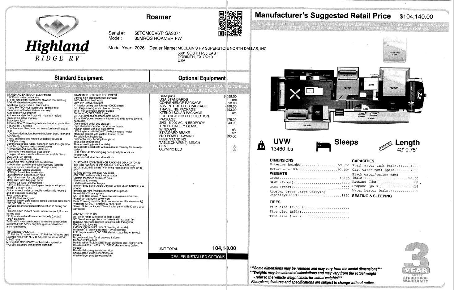 2026 Open Range Roamer 35MRQS by Highland Ridge from McClain's RV Superstore in Corinth, Texas