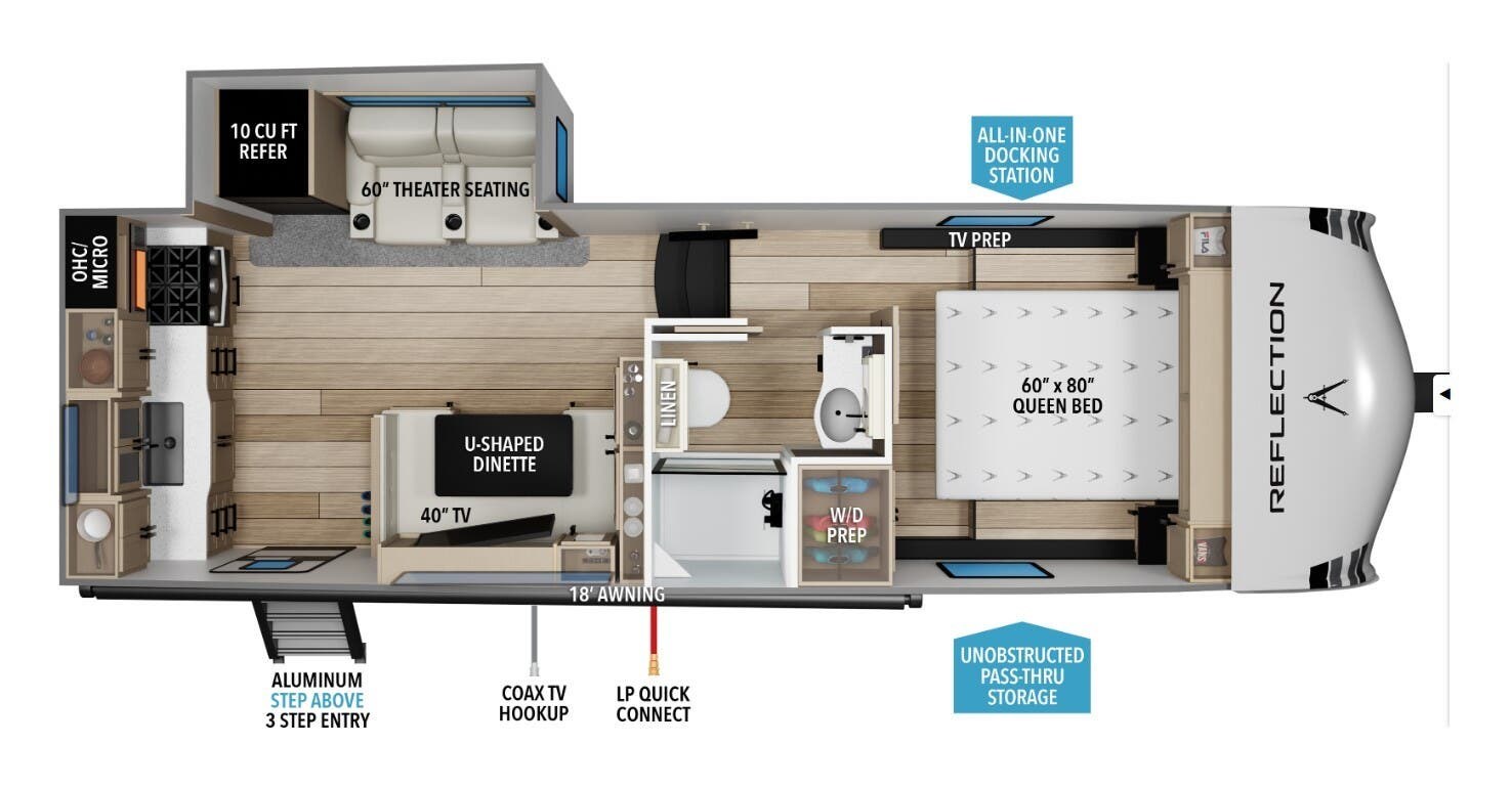 2026 Grand Design Reflection 100 22RK - New Fifth Wheel For Sale by McClain's RV Superstore in Corinth, Texas features Medicine Cabinet, U-Shaped Dinette, Bluetooth Stereo, Enclosed Underbelly, Hitch