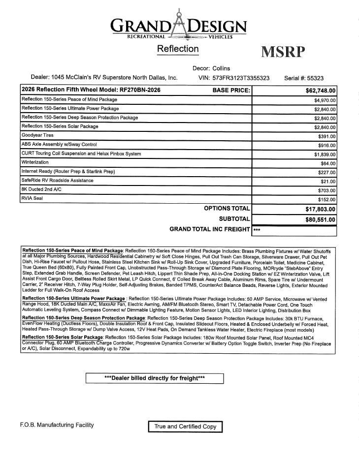 2026 Reflection 150 270BN by Grand Design from McClain's RV Superstore in Corinth, Texas