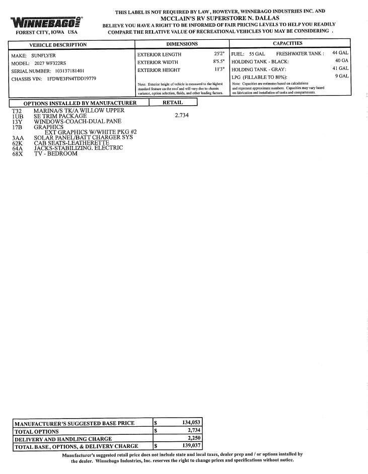 2027 Sunflyer 22RS by Winnebago from McClain's RV Superstore in Corinth, Texas