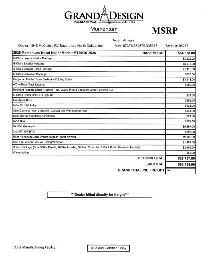 2026 Transcend 285RKT by Grand Design from McClain's RV Superstore in Corinth, Texas