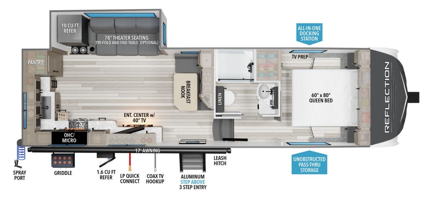 2025 Grand Design Reflection 150 Series 270BN - Used Fifth Wheel For Sale by McClain's RV Superstore in Corinth, Texas features Fireplace, Batteries, Glass Shower Door, Screen Door, Overhead Cabinetry