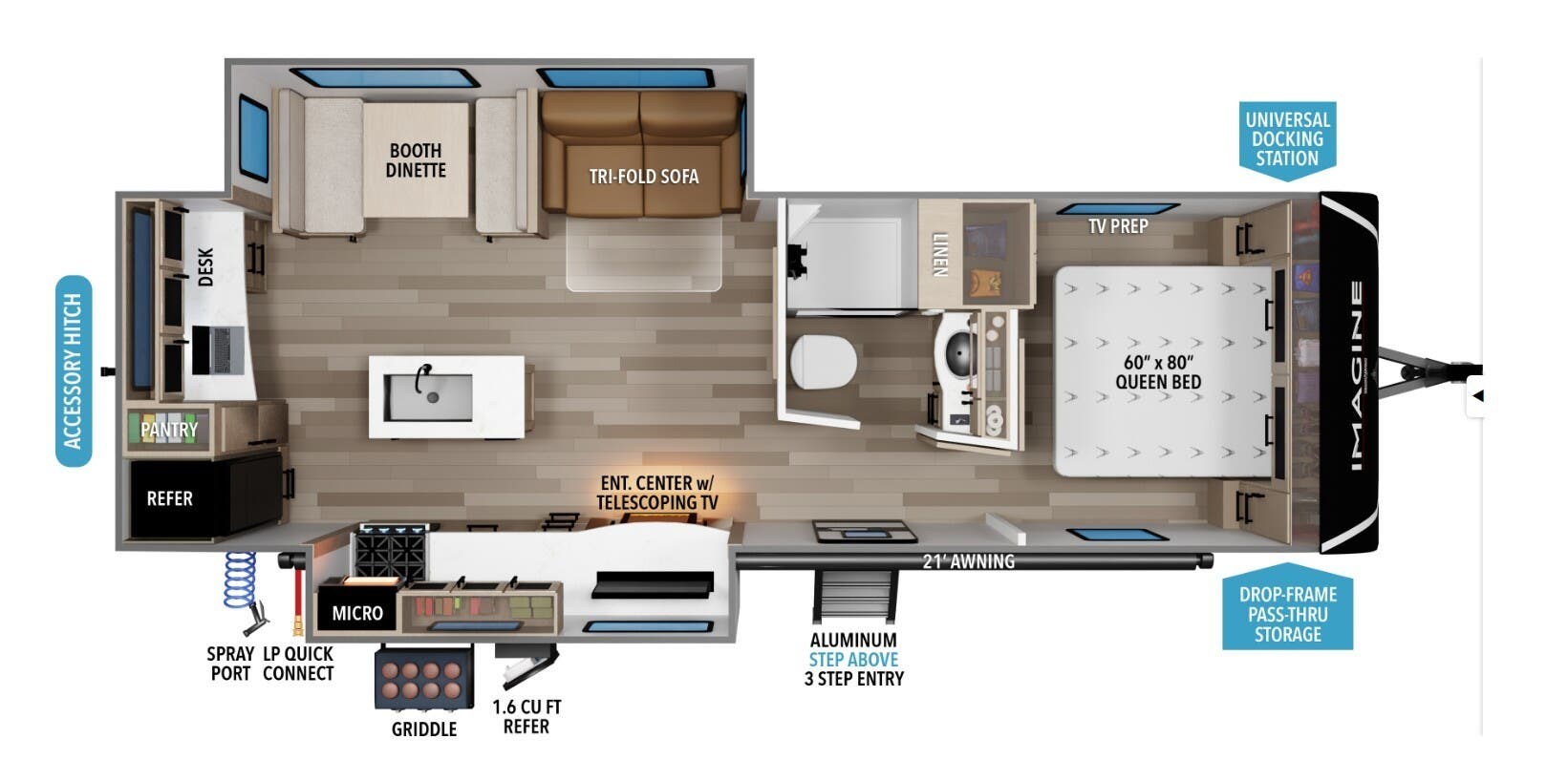 2026 Grand Design Imagine 2670MK - New Travel Trailer For Sale by McClain's RV Superstore in Corinth, Texas features Oven, Fire Extinguisher, Day/Night Shades, Pantry, Detachable Power Cord