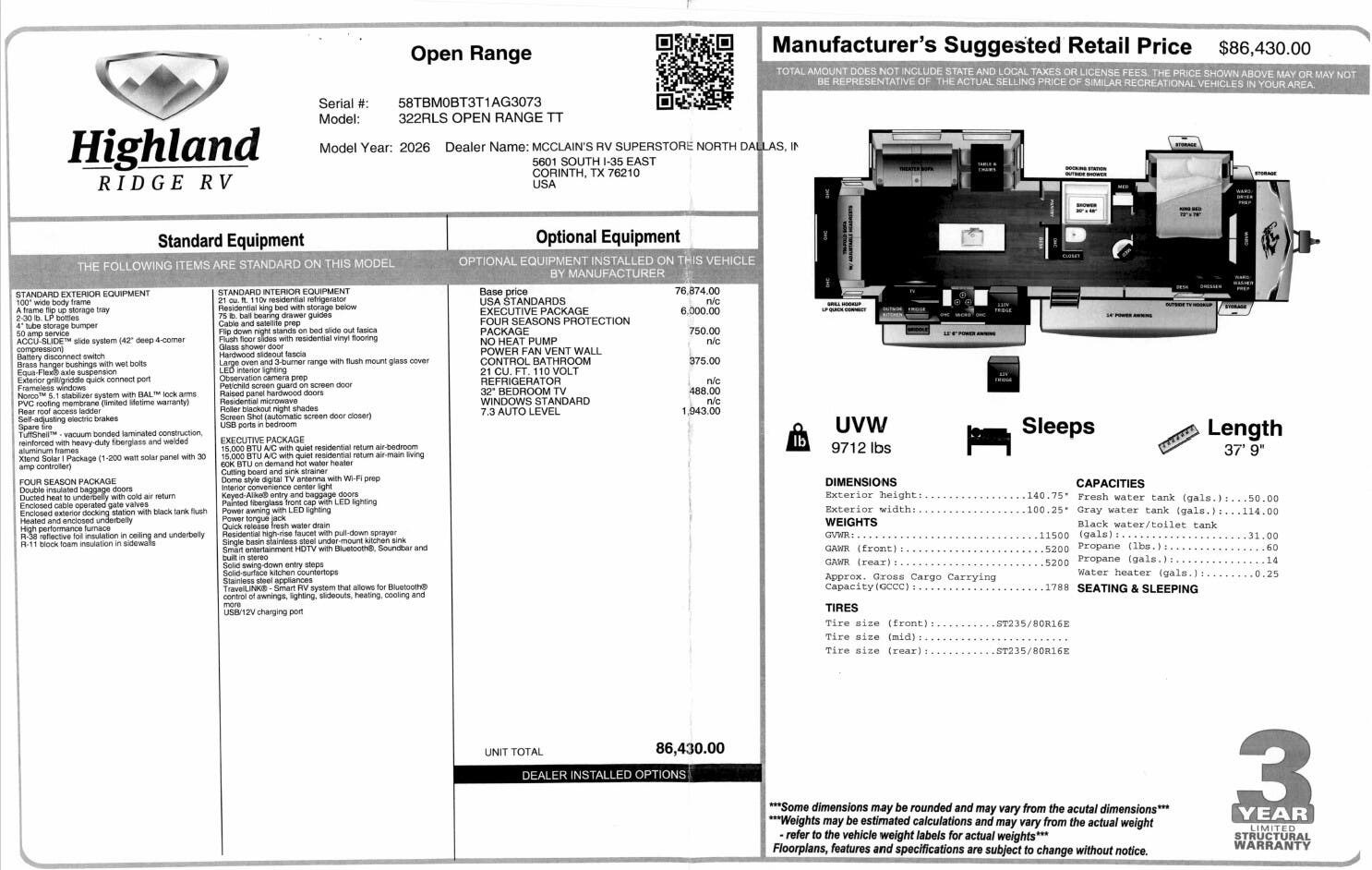 2026 Open Range 322RLS by Highland Ridge from McClain's RV Superstore in Corinth, Texas