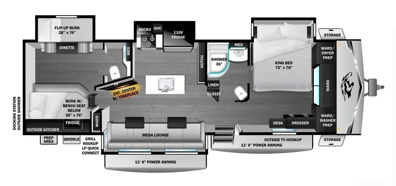 2026 Highland Ridge Open Range 338BHS - New Travel Trailer For Sale by McClain's RV Superstore in Corinth, Texas features Residential Refrigerator, Overhead Cabinetry, Kitchen Sink, Medicine Cabinet, Enclosed Underbelly