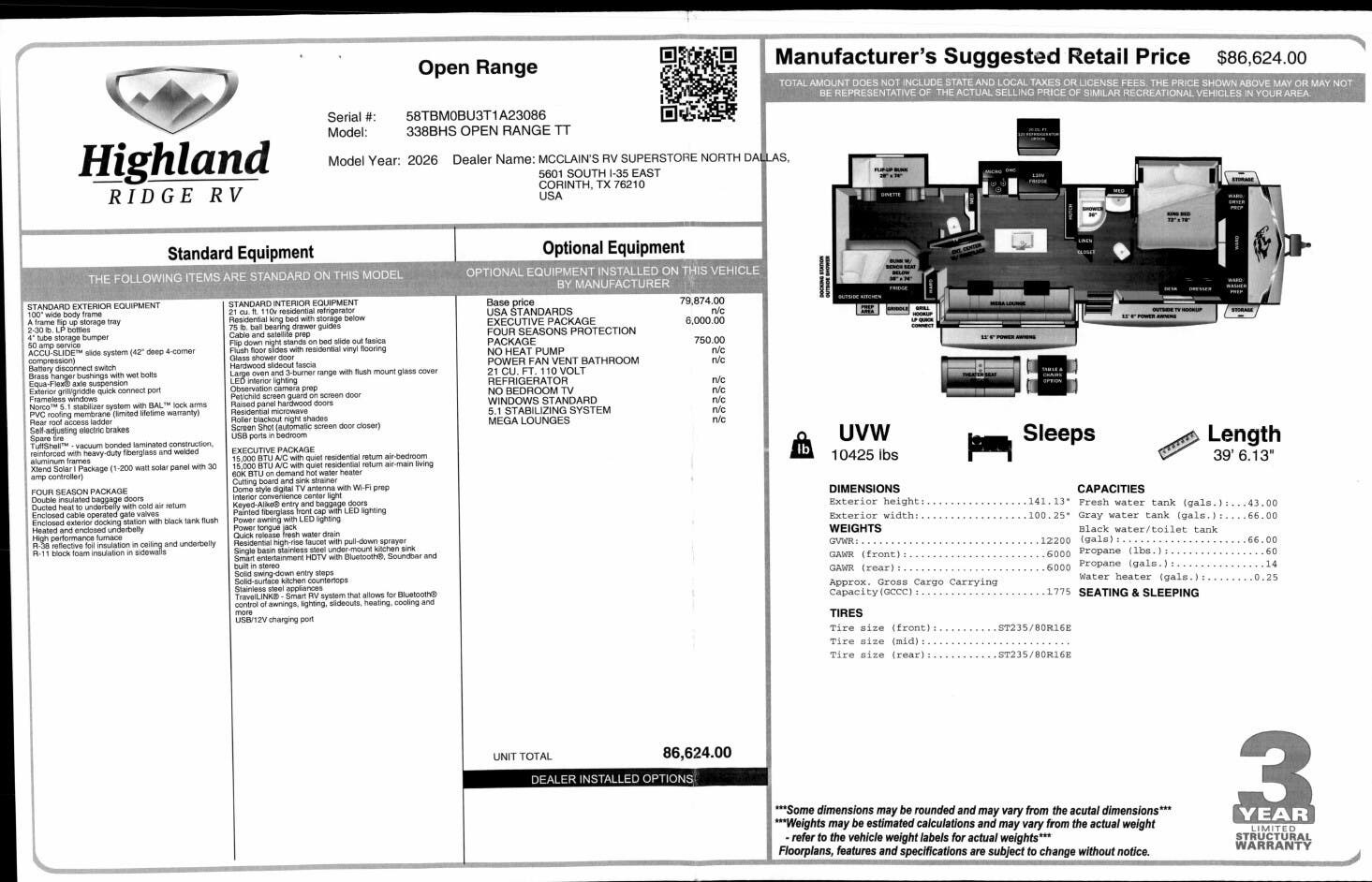 2026 Open Range 338BHS by Highland Ridge from McClain's RV Superstore in Corinth, Texas