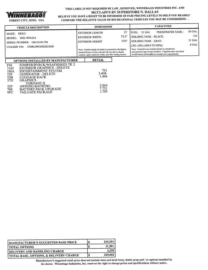 2026 Ekko 22A by Winnebago from McClain's RV Superstore in Corinth, Texas