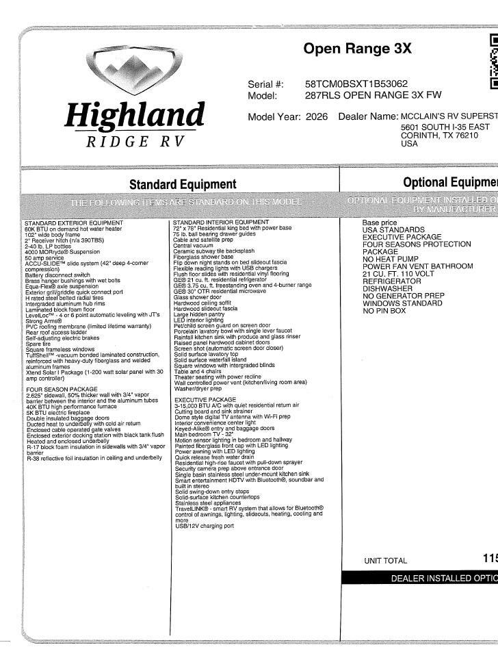 2026 Open Range 3X 287RLS by Highland Ridge from McClain's RV Superstore in Corinth, Texas