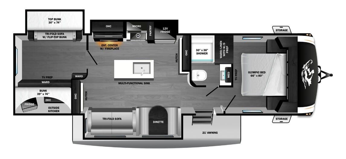 2026 Highland Ridge Open Range Roamer 31TBTS - New Travel Trailer For Sale by McClain's RV Superstore in Corinth, Texas features Overhead Cabinetry, Refrigerator, Smoke Detector, Ladder, Slideout