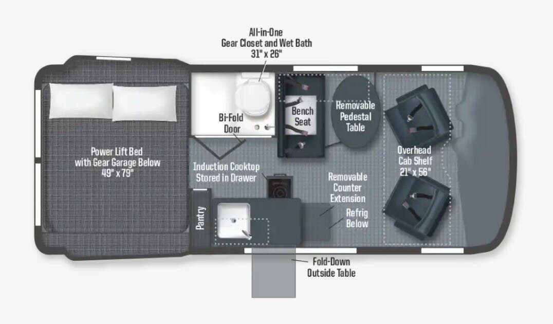 2026 Winnebago Revel Sport 44N - New Class B For Sale by McClain's RV Superstore in Corinth, Texas features Booth Dinette, Ladder, Spare Tire Kit, Backup Monitor, Power Awning