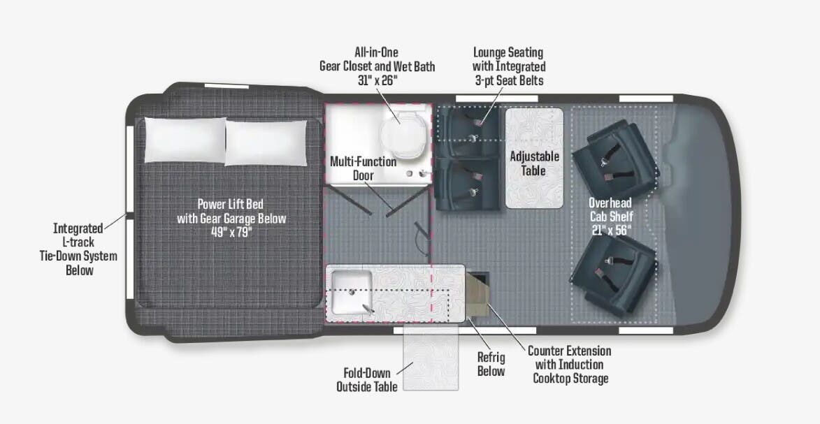 2026 Winnebago Revel 2.5 44E - New Class B For Sale by McClain's RV Superstore in Corinth, Texas features Hitch, Ladder, Screen Door, Toilet, Refrigerator