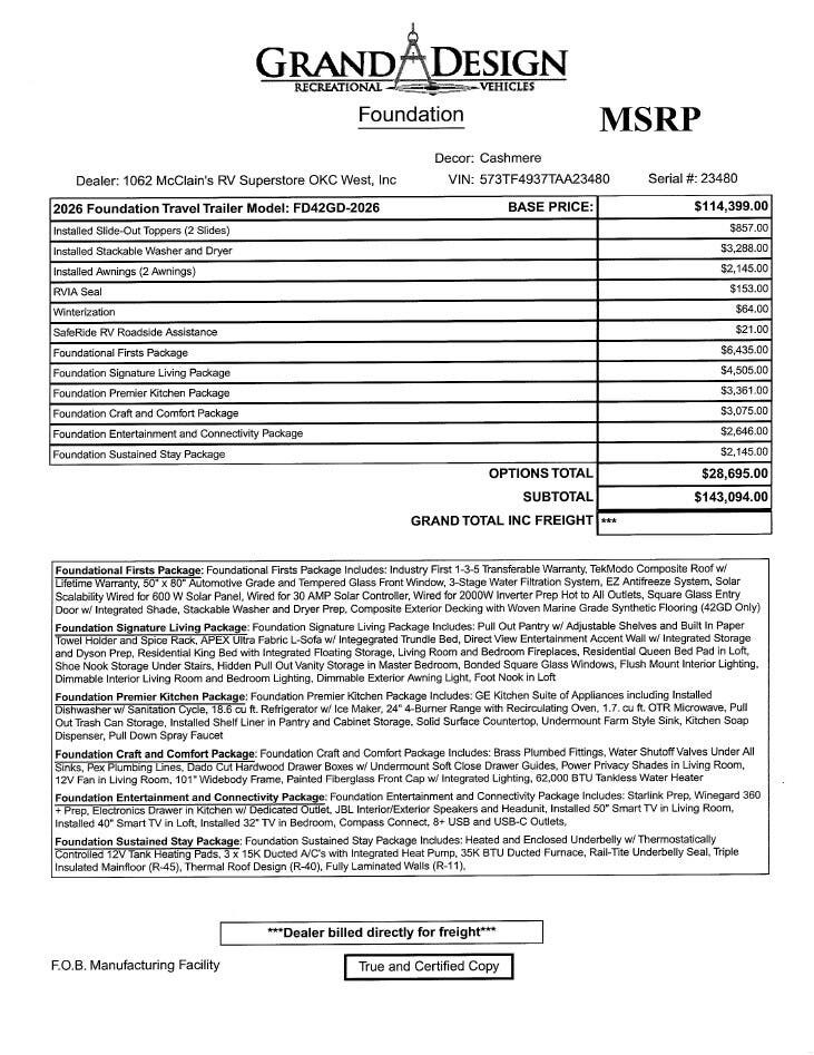 2026 Foundation 42GD by Grand Design from McClain's RV Superstore in Corinth, Texas