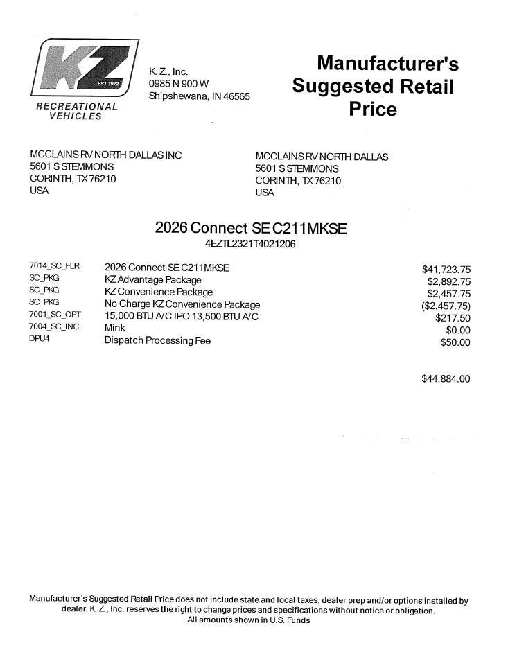 2026 Connect SE 211MK by K-Z from McClain's RV Superstore in Corinth, Texas