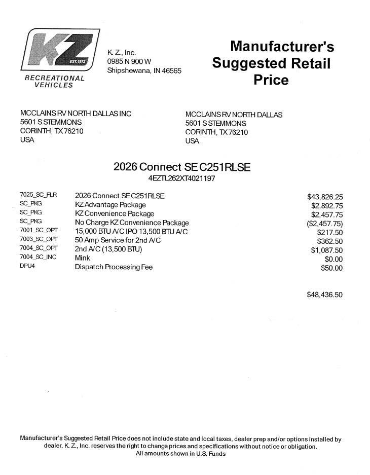 2026 Connect SE 251RL by K-Z from McClain's RV Superstore in Corinth, Texas