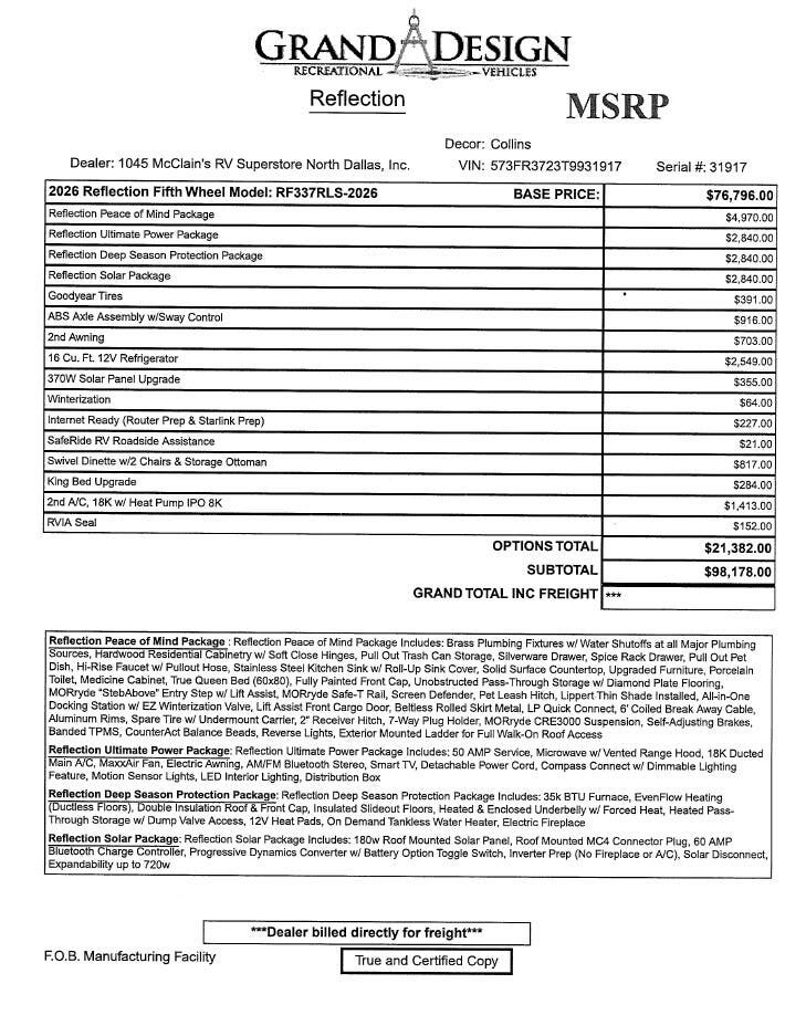 2026 Reflection 337RLS by Grand Design from McClain's RV Superstore in Corinth, Texas