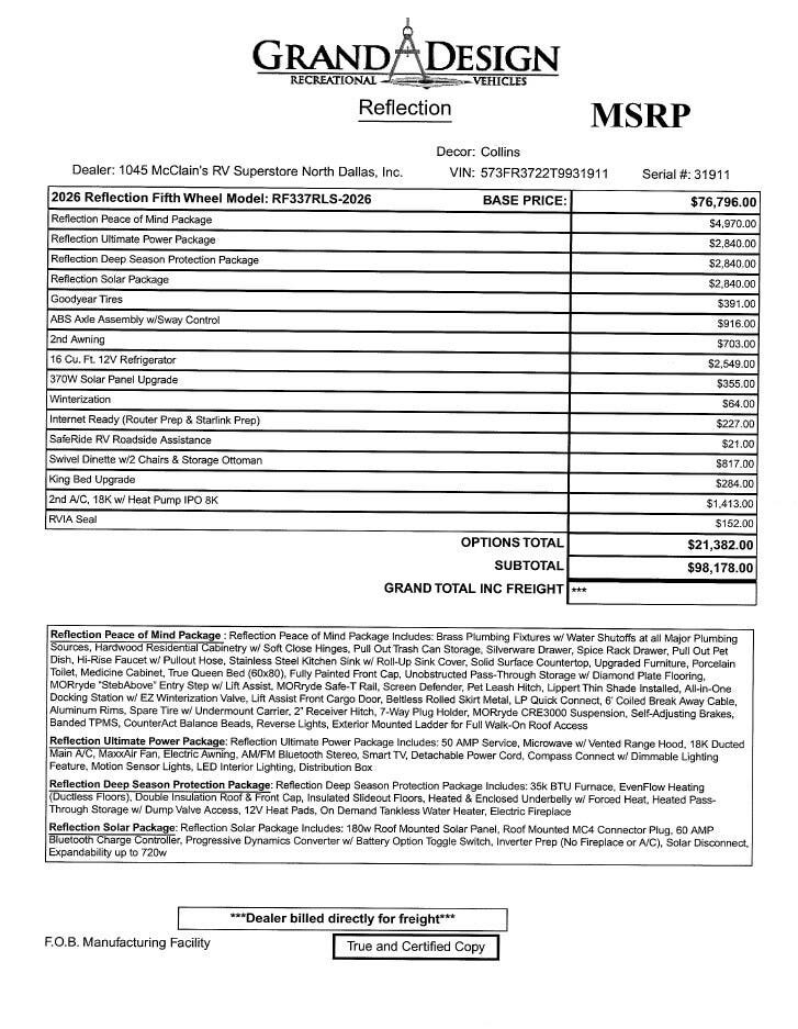 2026 Reflection 337RLS by Grand Design from McClain's RV Superstore in Corinth, Texas