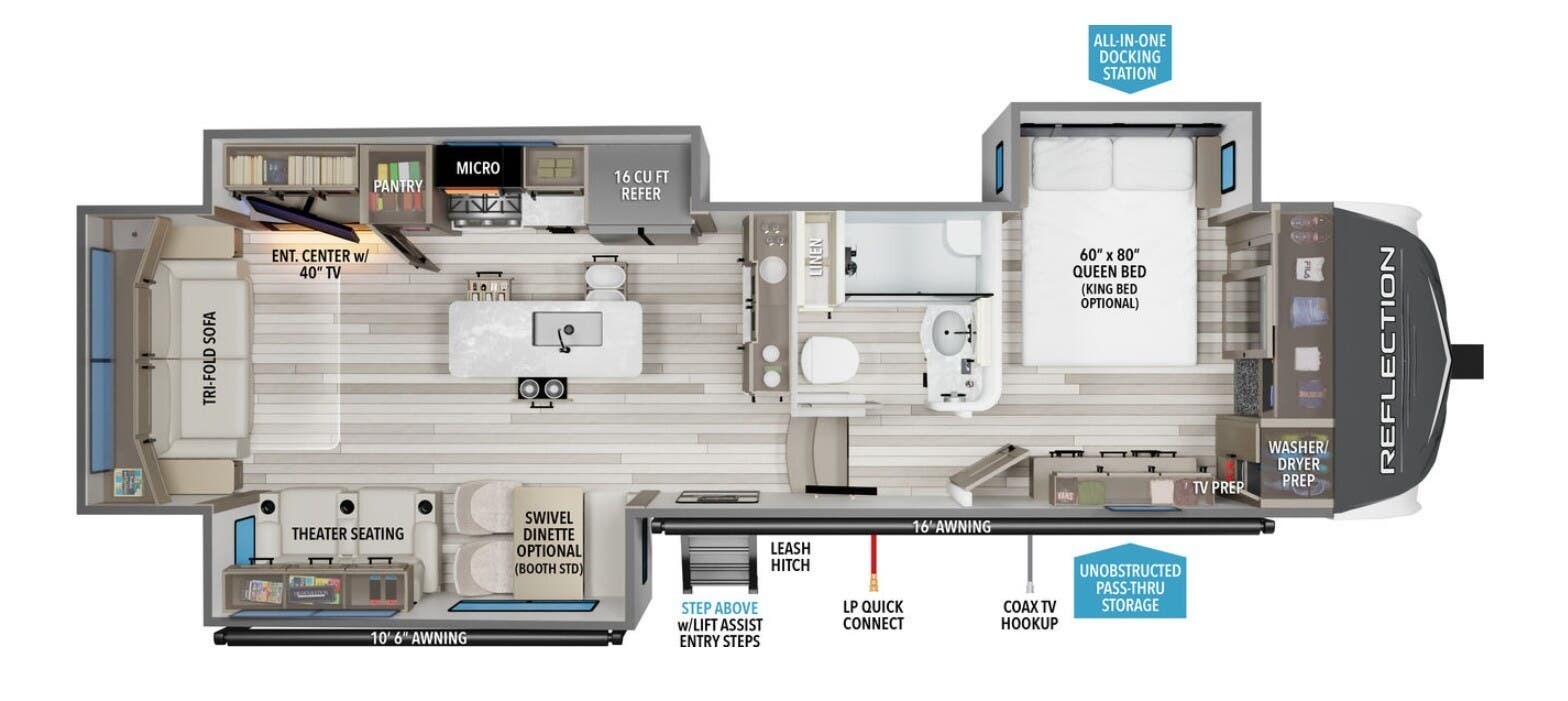 2026 Grand Design Reflection 337RLS - New Fifth Wheel For Sale by McClain's RV Superstore in Corinth, Texas features Solid Surface Countertops, Microwave, Medicine Cabinet, Booth Dinette, Inverter