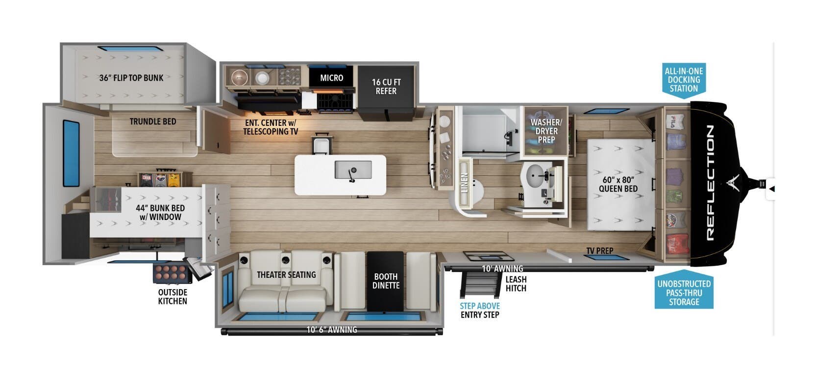 2026 Grand Design Reflection 342BHTS - New Travel Trailer For Sale by McClain's RV Superstore in Corinth, Texas features Fireplace, Solid Surface Countertops, CO Detector, 50 Amp Service, Medicine Cabinet