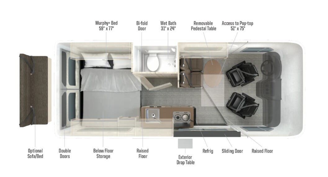 2026 Winnebago Solis 59P - New Class B For Sale by McClain's RV Superstore in Corinth, Texas features Toilet, Fire Extinguisher, Clothes Rod, Shower, Dinette