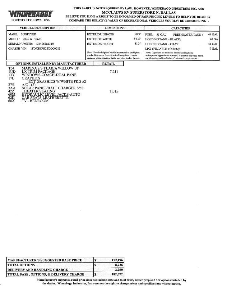 2026 Sunflyer 26FE by Winnebago from McClain's RV Superstore in Corinth, Texas