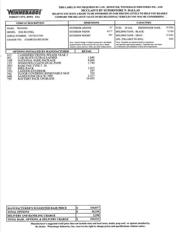 2026 Travato 59KL by Winnebago from McClain's RV Superstore in Corinth, Texas