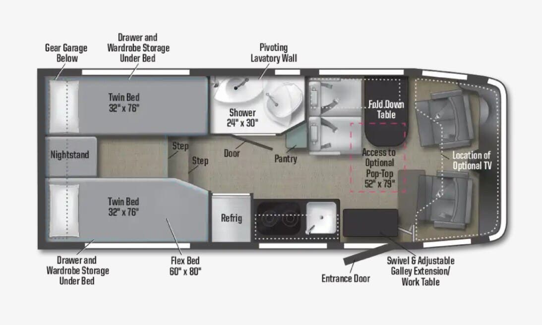 2026 Winnebago Ekko 22A - New Class C For Sale by McClain's RV Superstore in Corinth, Texas features Clothes Rod, Full Body Paint, Smoke Detector, Ladder, Microwave