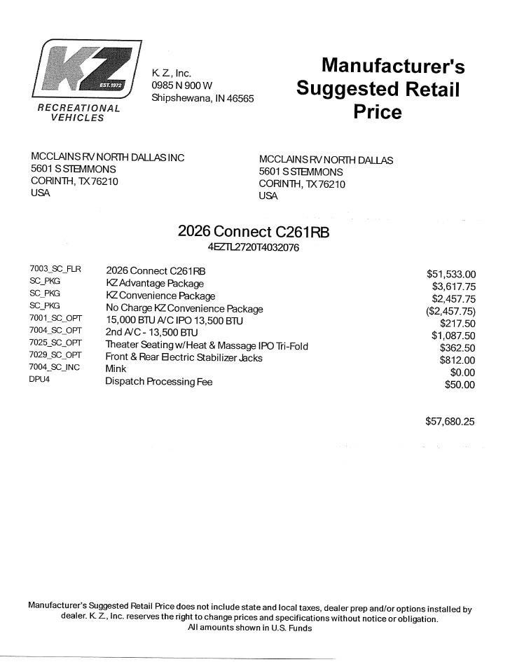 2026 Connect 261RB by K-Z from McClain's RV Superstore in Corinth, Texas
