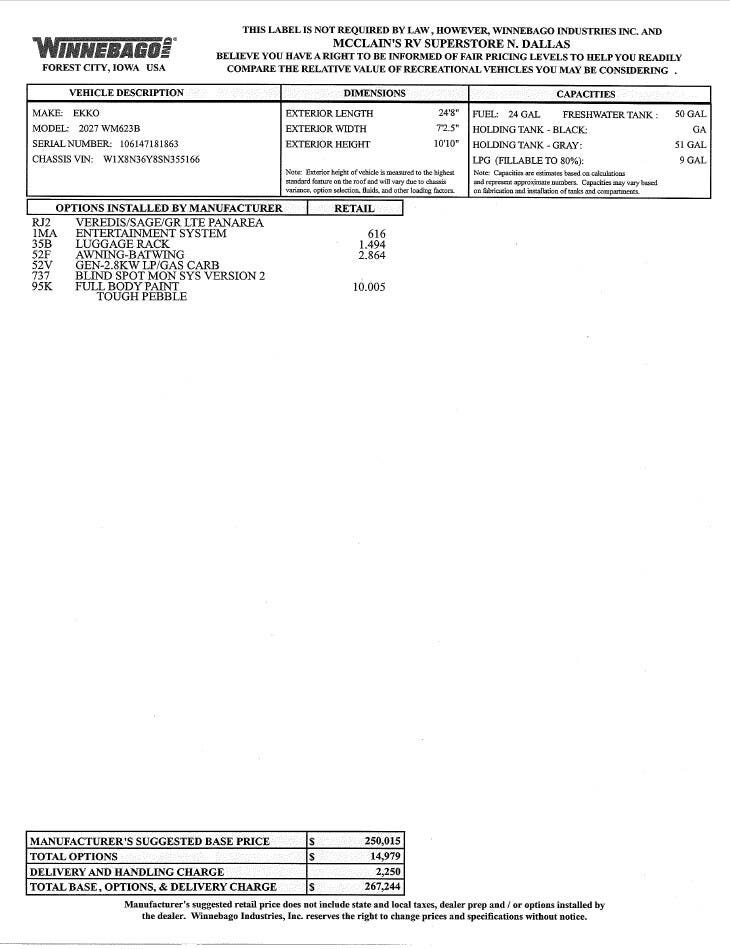 2027 Ekko 23B by Winnebago from McClain's RV Superstore in Corinth, Texas