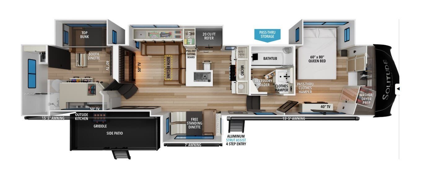 2026 Grand Design Solitude 414LJMJ - New Fifth Wheel For Sale by McClain's RV Superstore in Corinth, Texas features Exterior Speakers, Batteries, Island Kitchen, Smoke Detector, Overhead Cabinetry