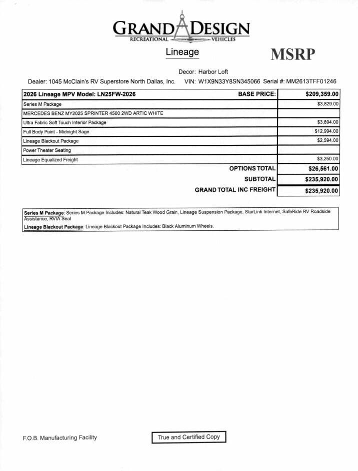 2026 Lineage Series M 25FW by Grand Design from McClain's RV Superstore in Corinth, Texas