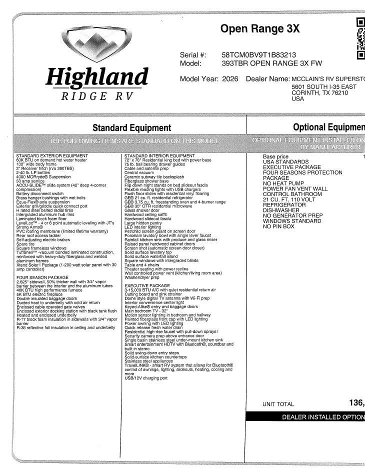 2026 Open Range 3X 393TBR by Highland Ridge from McClain's RV Superstore in Corinth, Texas