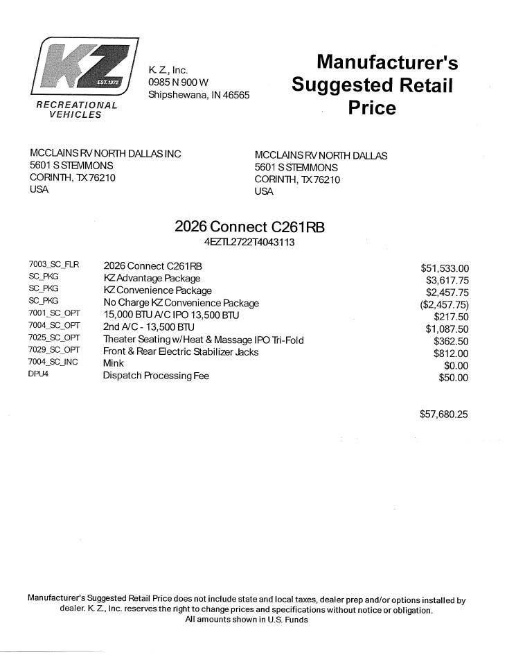 2026 Connect 261RB by K-Z from McClain's RV Superstore in Corinth, Texas